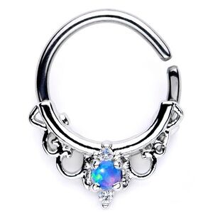 BODY CANDY New 16g Blue Synthetic Opal Filagree Seamless Circular Septum Ring